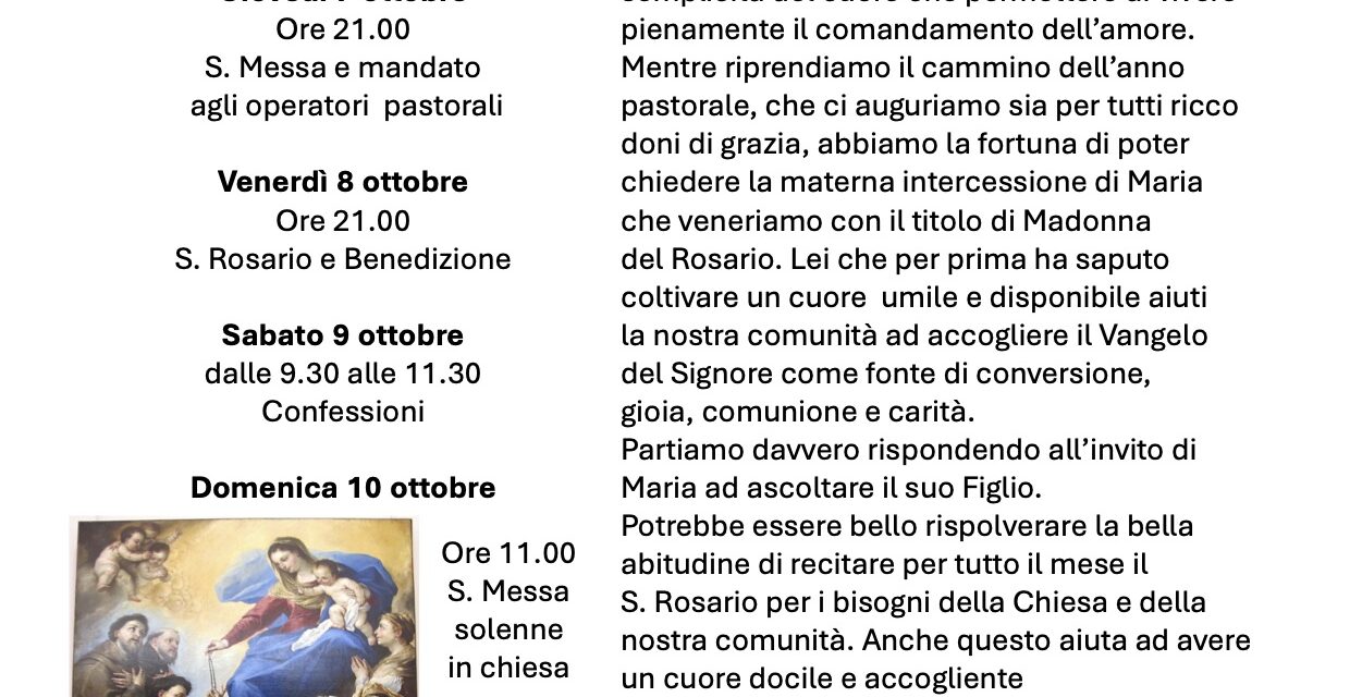Foglio settimanale dal 3 al 10 ottobre 2021