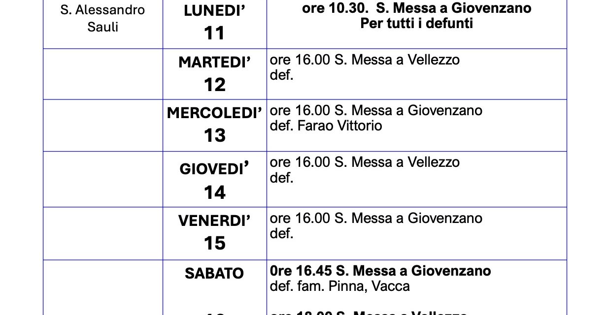 Calendario Liturgico dal 10 al 17 ottobre