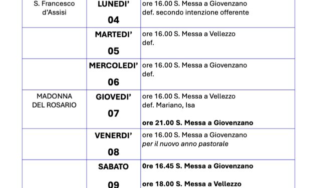 Calendario Liturgico dal 3 al 10 ottobre 2021