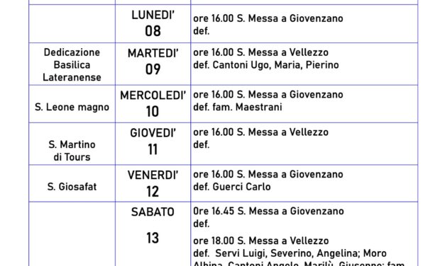 Calendario Liturgico dal 7 al 14 novembre