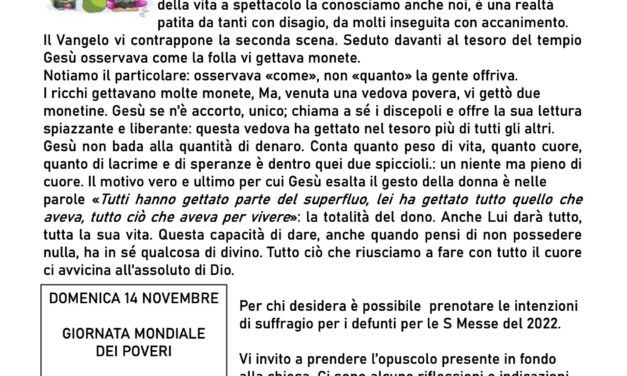 Foglio settimanale dal 7 al 14 novembre