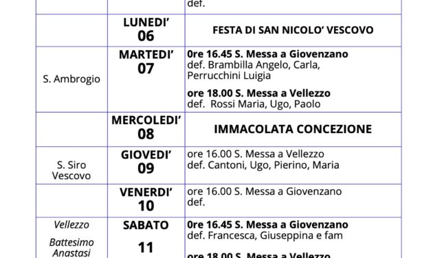 Calendario Liturgico dal 5 al 12 dicembre 2021