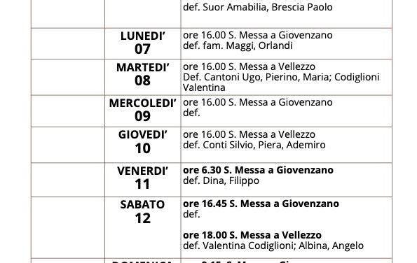 Calendario Liturgico dal 6 al 13 marzo 2022