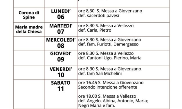 Calendario Liturgico dal 05 al 12 giugno 2022