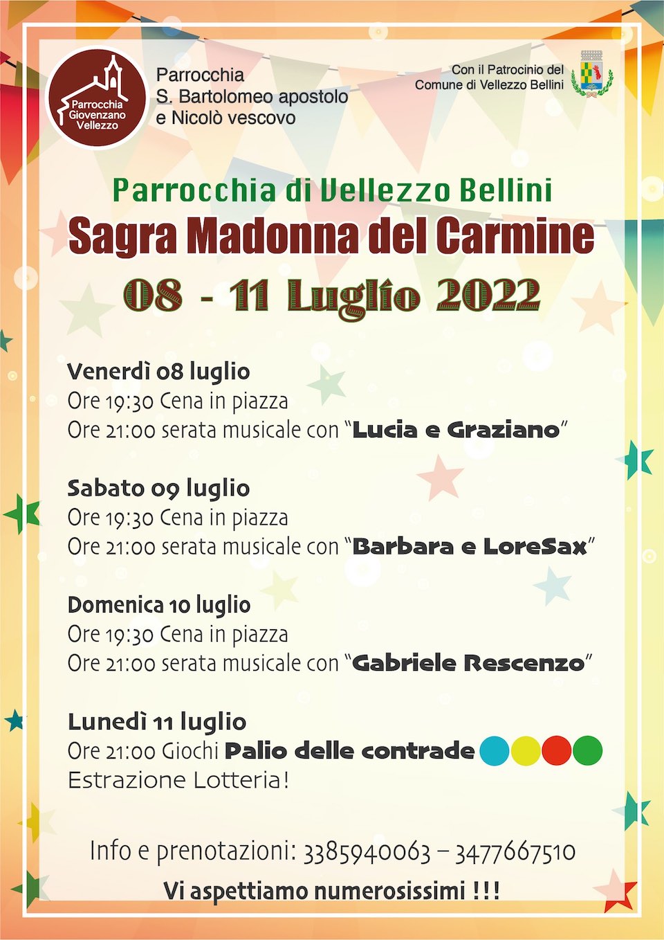 08-11 luglio 2022 Festa Sagra Madonna del Carmine, Parrocchia S. Bartolomeo apostolo e Nicolò Vescovo, Vellezzo Bellini