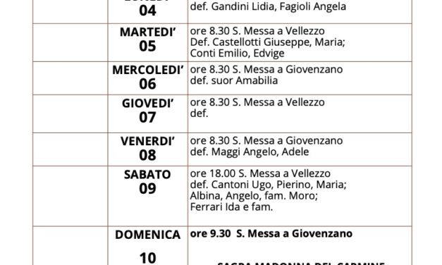 Calendario Liturgico dal 03 al 10 luglio 2022