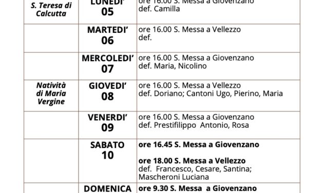 Calendario Liturgico dal 04 al 11 settembre 2022