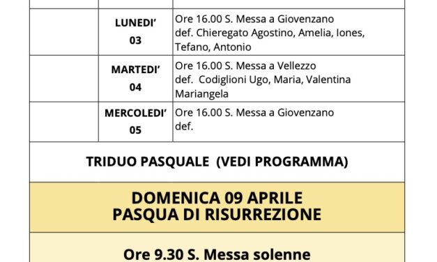 Calendario Liturgico dal 02 al 09 aprile 2023