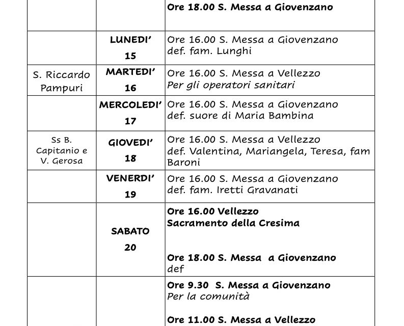 Calendario Liturgico dal 14 al 21 maggio 2023