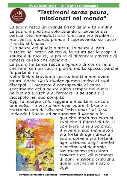 Foglio Settimanale dal 25 giugno al 02 luglio 2023