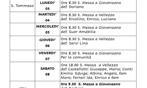 Calendario Liturgico dal 02 al 09 luglio 2023