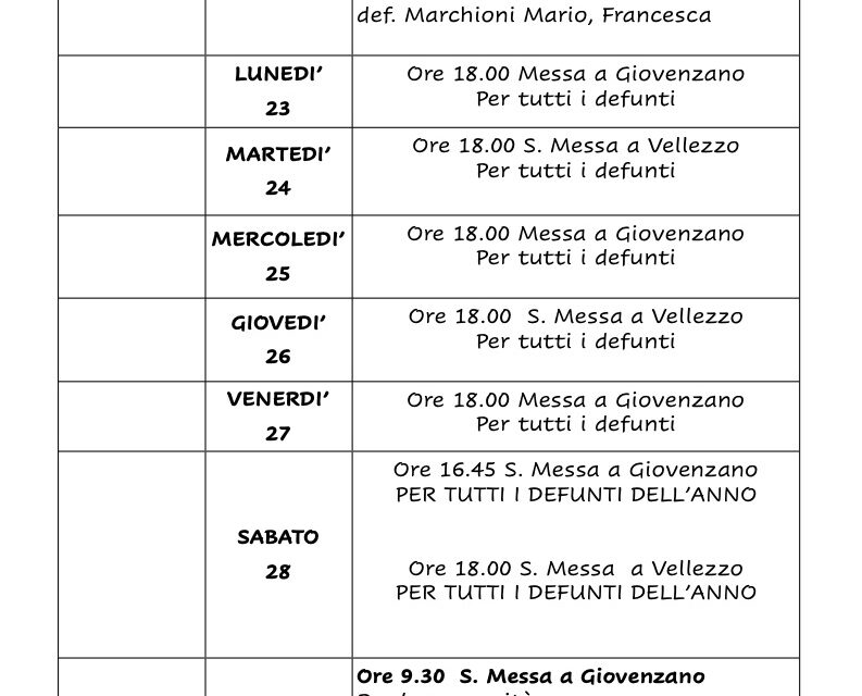 Calendario Liturgico dal 22 al 29 ottobre 2023