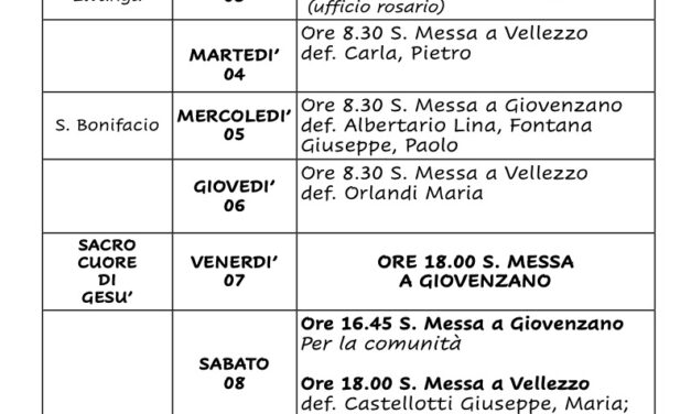 Calendario Liturgico dal 02 al 09 giugno 2024