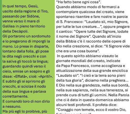 Foglio Settimanale dal 08 al 15 settembre 2024