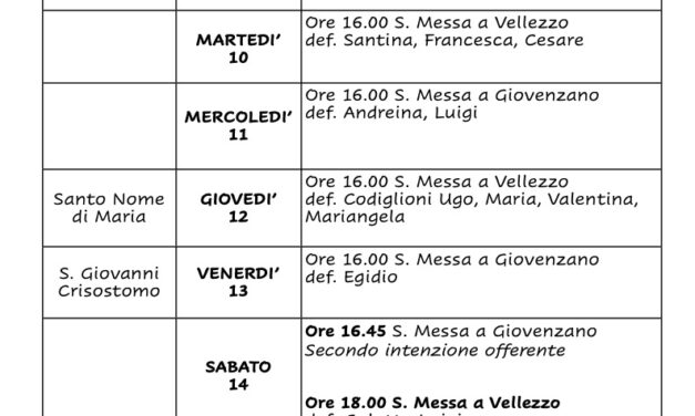 Calendario Liturgico dal 08 al 15 settembre 2024