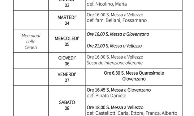 Calendario Liturgico dal 02 al 09 marzo 2025