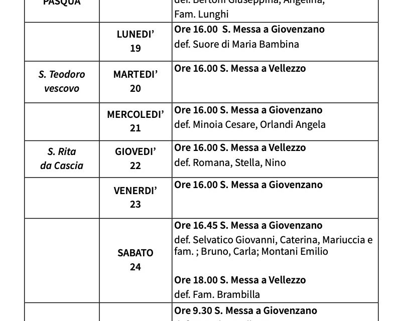 Calendario Liturgico dal 18 al 25 maggio 2025
