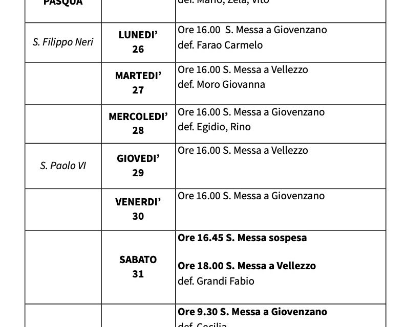 Calendario Liturgico dal 25 maggio al 01 giugno 2025