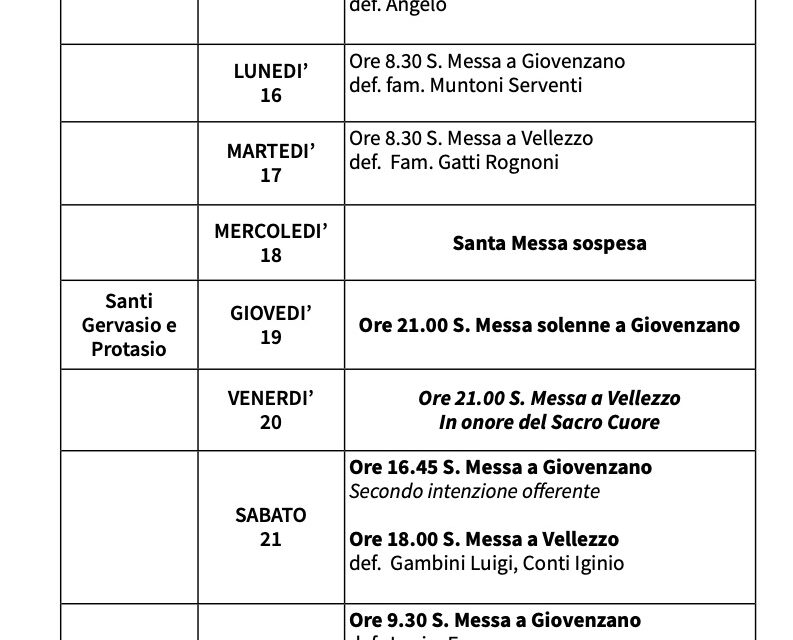 Calendario Liturgico dal 15 al 22 giugno 2025