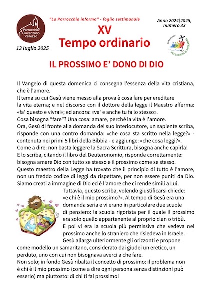 Foglio Settimanale dal 13 al 20 luglio 2025