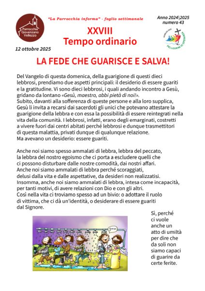 Foglio Settimanale dal 12 al 19 ottobre 2025