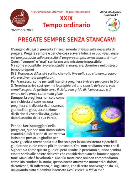 Foglio Settimanale dal 19 al 26 ottobre 2025