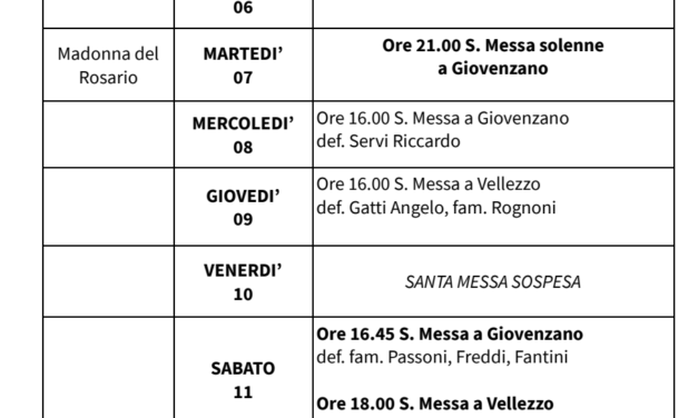 Calendario Liturgico dal 05 al 12 ottobre 2025