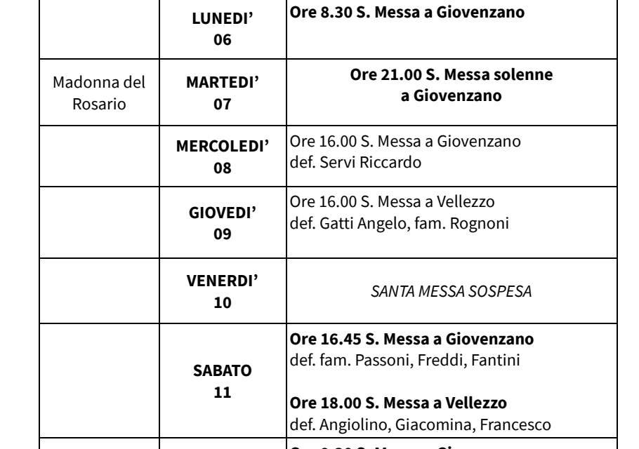 Calendario Liturgico dal 05 al 12 ottobre 2025