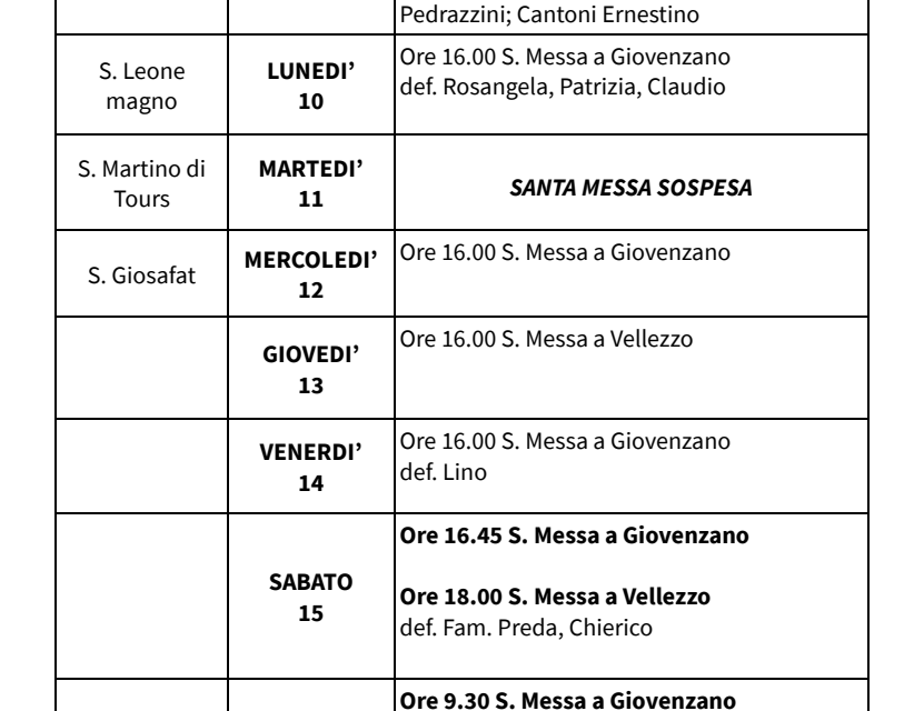 Calendario Liturgico dal 09 al 16 novembre 2025