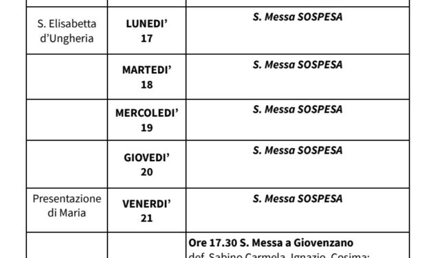 Calendario Liturgico dal 16 al 23 novembre 2025