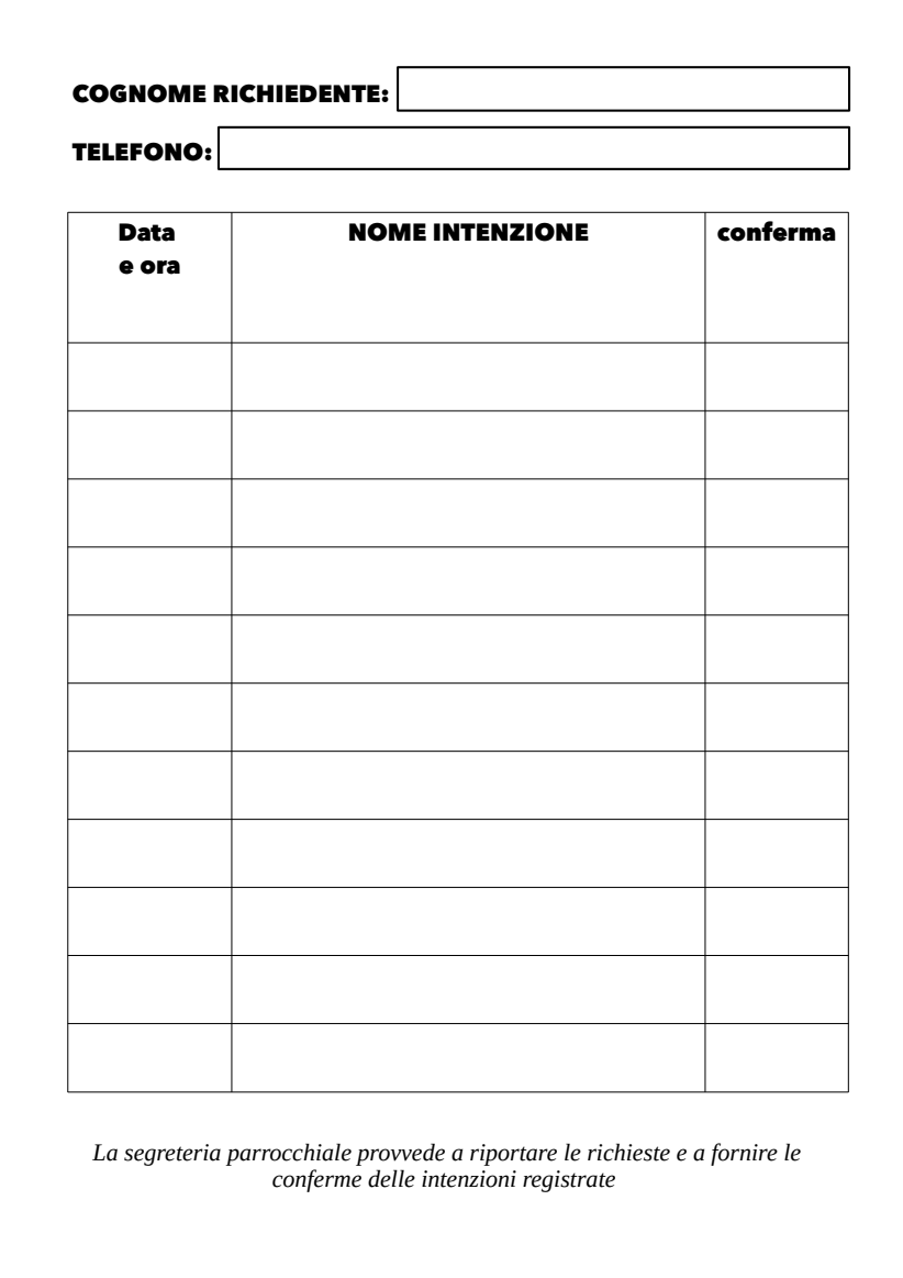 Modulo richieste intenzioni Sante Messe 2025-2026