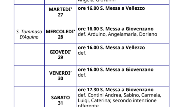 Calendario Liturgico dal 25 gennaio al 01 febbraio 2026