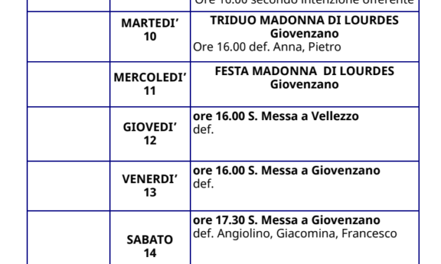 Calendario Liturgico dal 08 al 15 febbraio 2026