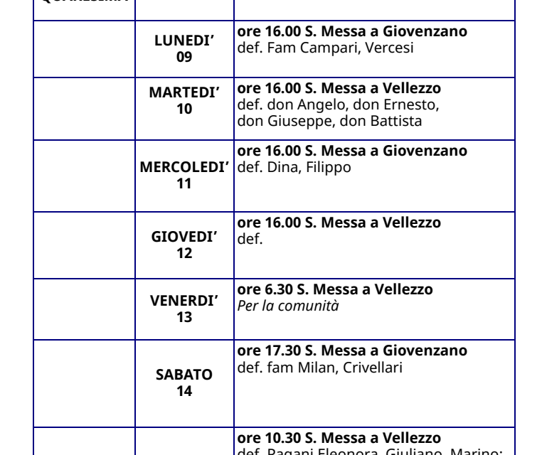 Calendario Liturgico dal 08 al 15 marzo 2026