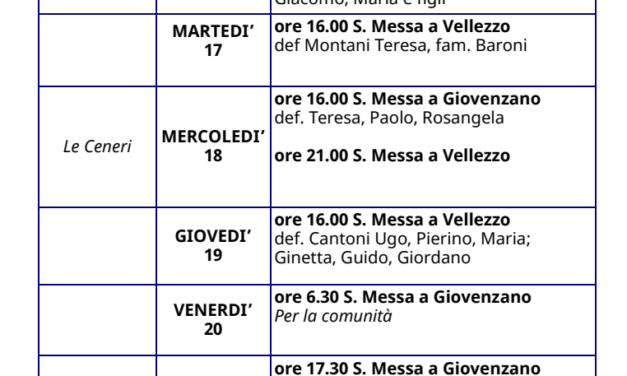 Calendario Liturgico dal 15 al 22 febbraio 2026